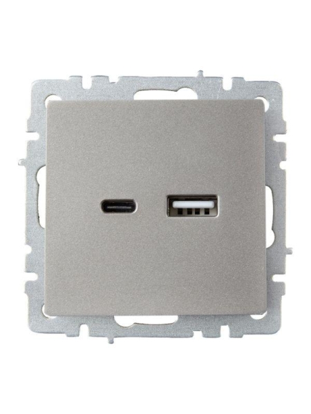 Розетка BRITE USB A+C 18Вт РЮ11-1-БрС механизм сталь IEK BR-U22-018-K46