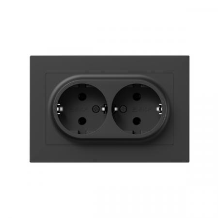 Розетка 2-м СП Эпика 16А с заземл. без защ. шторок с рамкой механизм черн. EKF UP1-SOB-210