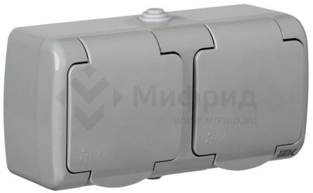 Розетка 2-м ОП AQUATIC РСш22-2-А 16А IP54 с заземл. с крышкой GENERICA ERA22-K03-16-54