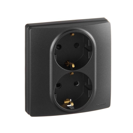 Розетка Inspiria 16А 250В 2х2p+E защ. шторки безвинт. зажимы антрацит IEK 673758