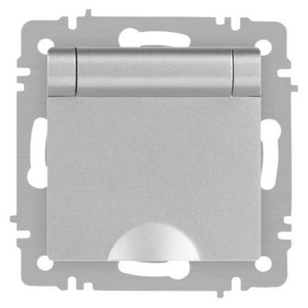 Розетка 1-м СП Accent 6-203-03 16А IP20 250В 2P+E Schuko с крышкой алюм. Intro Б0063721