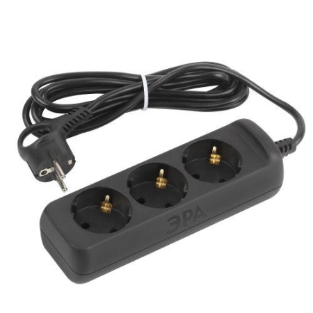 Удлинитель 3х3м с заземл. 10А ПВС 3х0.75 черн. UX-3e-3m-B Эра Б0057722