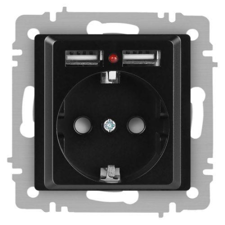 Розетка 1-м СП Accent 6-410-05 16А IP20 250В P+E Schuko + 2хUSB защ. шторки антрацит Intro Б0063698