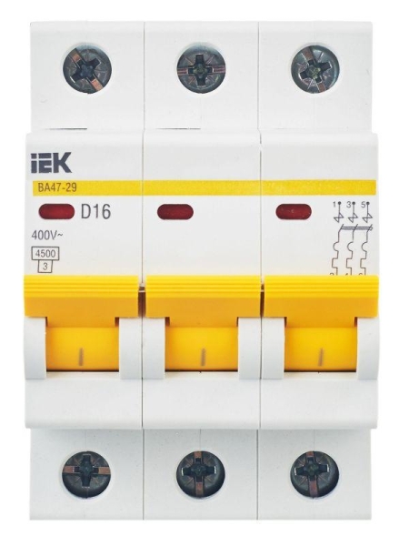 Выключатель автоматический модульный 3п D 16А 4.5кА ВА47-29 KARAT IEK MVA20-3-016-D