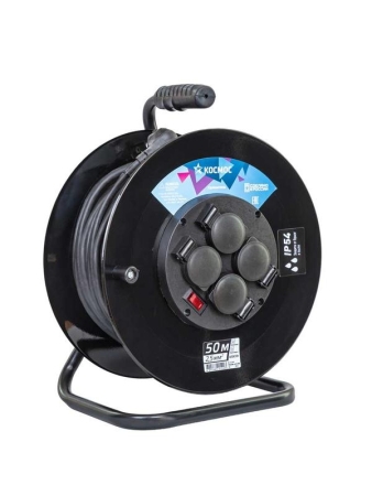 Удлинитель на катушке 4х50м с заземл. 16А IP54 4кВт КГ 3х2.5 термозащ. КОСМОС YKKsm50m-4g-Z(2.5)KG