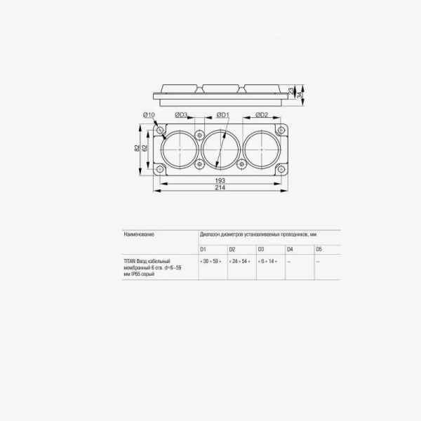 Ввод кабельный мембранный 6 отверстий d6-59мм IP65 сер. Промрукав PR08.26510