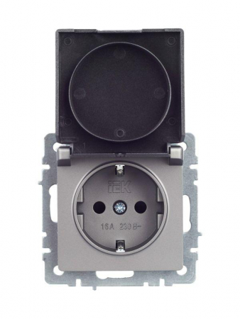 Розетка BRITE РСбш10-3-44-БрС 16А IP44 с заземл. защ. шторки с крышкой механизм сталь IEK BR-R16-16-44-K46