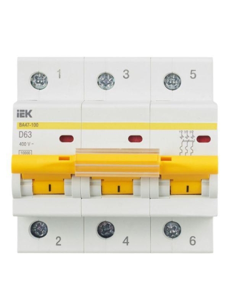 Выключатель автоматический модульный 3п D 63А 10кА ВА47-100 KARAT IEK MVA40-3-063-D
