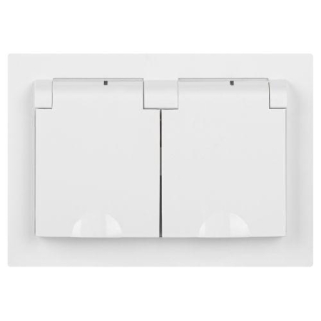 Розетка 2-м СП Accent 6-210-01 16А IP44 250В 2P+E Schuko с крышками защ. шторки AL/CU бел. Intro Б0063577