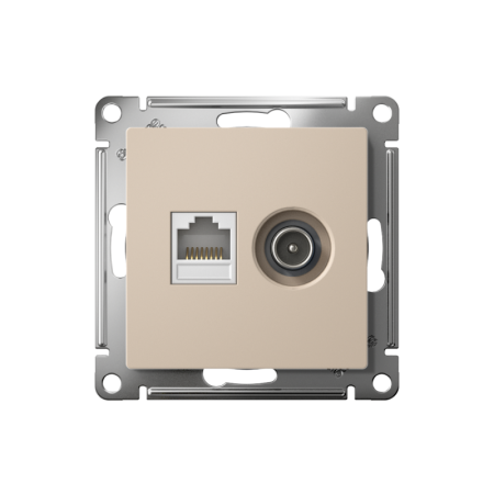 Розетка компьютерная + телевизионная 2-м СП AtlasDesign RJ45 кат.5E + TV механизм песочн. SE ATN001289