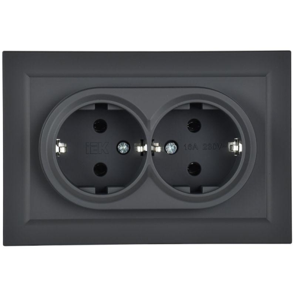 Розетка 2-м СП BRITE РС12-3-БрГ 16А в сборе с заземл. без защ. шторок графит IEK BR-R21-16-K53-F