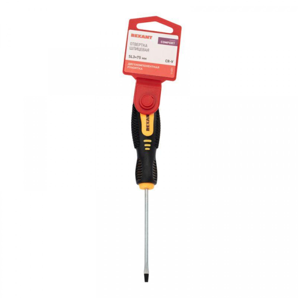 Отвертка шлицевая SL 3х75мм двухкомпонентн. рукоятка Rexant 12-4721