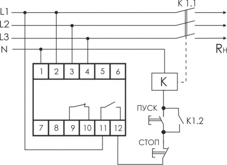 Реле напряжения CP-731 (трехфазный; микропроцессорный; контроль верхнего и нижнего значений напряжения; контроль асимметрии; чередования фаз; монтаж на DIN-рейке 35мм 3х400/230+N 2х8А 1Z 1R IP20) F&F EA04.009.005