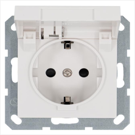 Розетка 1-м Shuko 16А IP20 с заземл. защ. шторки с крышкой механизм бел. глянцевый Jasmart G5505W