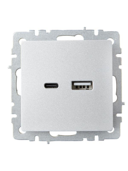 Розетка BRITE USB A+C 18Вт РЮ11-1-БрА механизм алюм. IEK BR-U22-018-K47