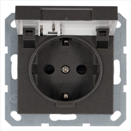 Розетка 1-м Shuko 16А IP20 с заземл. защ. шторки с крышкой механизм мокко Jasmart G5505Z