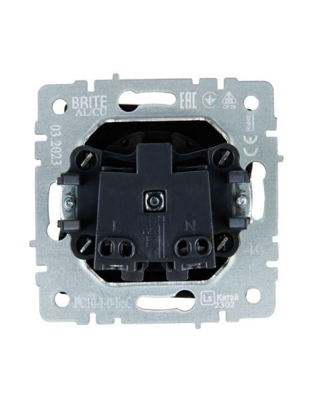 Розетка 1-м СП BRITE РС10-1-0-БрС 10А без заземл. без защ. шторок механизм сталь IEK BR-R10-10-K46