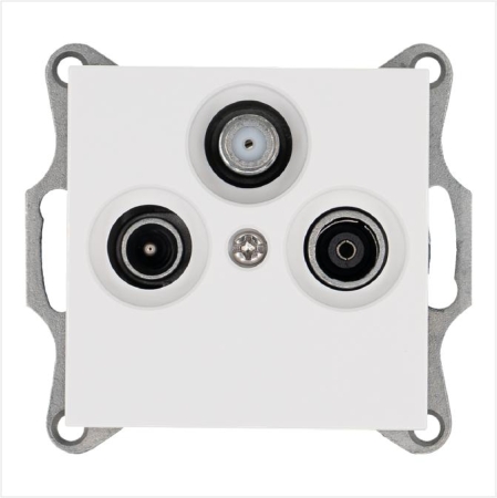 Розетка телевизионная оконечная TV + FM + SAT 3-м Ф9.5мм механизм бел. глянцевый Jasmart G6206W