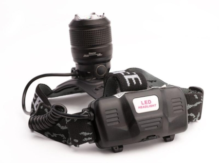 Фонарь налобный аккумуляторный LED5339 3.7В LED+син. LED 5Вт фокус 2 ак. 4 реж USB черн. Ultraflash 15041