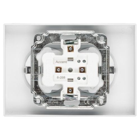 Розетка 2-м СП Accent 6-208-01 16А IP20 250В 2P+E Schuko со шторками AL/CU бел. Intro Б0063528