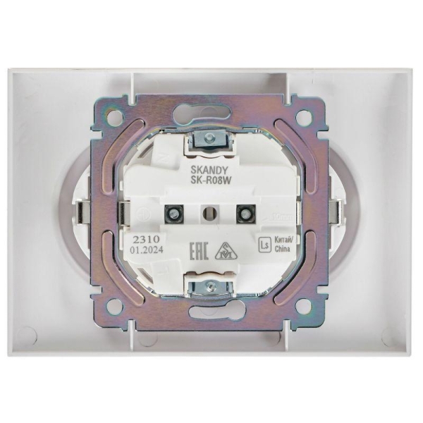 Розетка 2-м SKANDY 16А с заземл. без защ. шторок в сборе SK-R08W арктич. бел. IEK SK-R21-16-K01-F