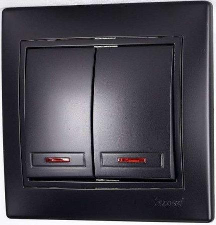 Выключатель 2-кл. 1п СП Mira 10А IP20 с подсветкой со вставкой черн. бархат LEZARD 701-4242-112