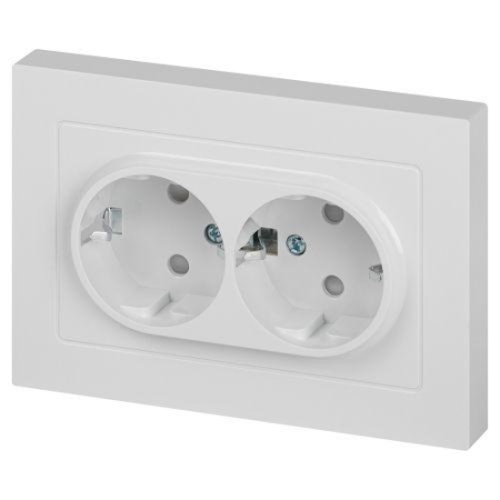 Розетка 2-м СП Accent 6-208-01 16А IP20 250В 2P+E Schuko со шторками AL/CU бел. Intro Б0063528