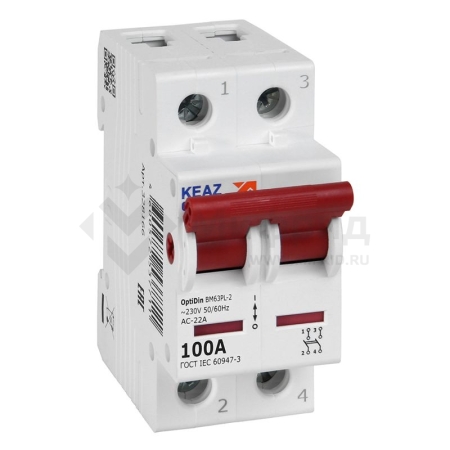 Выключатель нагрузки модульный 2п 100А OptiDin BM63PL-2100-УХЛ3 (ВМ63PL) КЭАЗ 328166