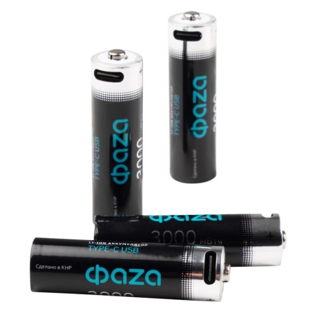 Аккумулятор литиевый AA 1.5В Li-Ion 3000мВт.ч 2000мА.ч зарядка от Type-C шнур в комплекте BL-4 (уп.4шт) ФАZА 5061606
