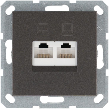 Розетка компьютерная 2-м RJ45 IP20 кат. 5E механизм мокко Jasmart G6106Z