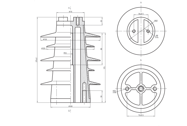 Изоляторы опорные ребристые полимерные типа ОПК на напряжение 10 кВ