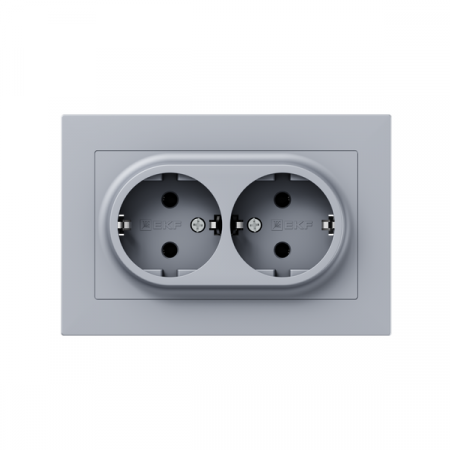 Розетка 2-м СП Эпика 16А с заземл. без защ. шторок с рамкой механизм алюм. EKF UP1-SOA-210