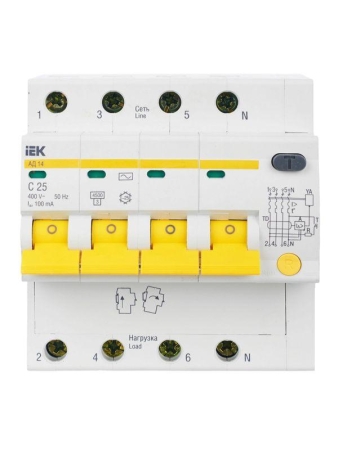 Выключатель автоматический дифференциального тока 4п C 25А 100мА тип AC 4.5кА АД-14 KARAT IEK MAD10-4-025-C-100