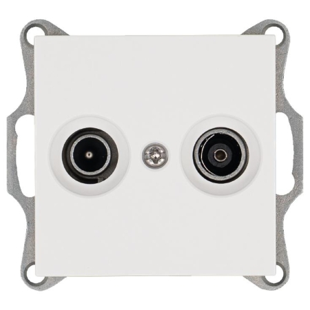 Розетка телевизионная проходная TV + FM 2-м Ф9.5мм механизм бел. глянцевый Jasmart G6205W