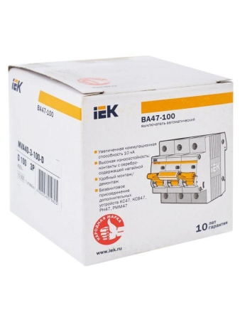 Выключатель автоматический модульный 3п D 100А 10кА ВА47-100 KARAT IEK MVA40-3-100-D