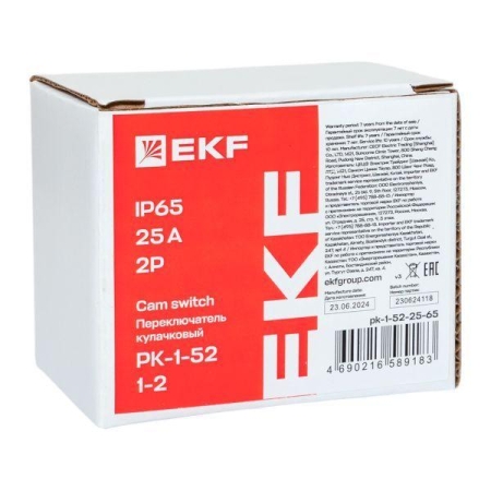 Переключатель кулачковый ПК-1-52 2п 25А "1-2" IP65 EKF pk-1-52-25-65