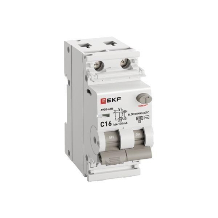 Выключатель автоматический дифференциального тока 2п (1P+N) C 16А 100мА тип AC 6кА АВДТ-63N (электромех.) PROxima EKF D63N26M16C100