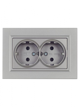 Розетка 2-м СП BRITE РСш12-3-БрС 16А в сборе с заземл. защ. шторки сталь IEK BR-R24-16-K46-F