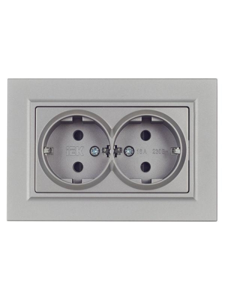 Розетка 2-м СП BRITE РСш12-3-БрС 16А в сборе с заземл. защ. шторки сталь IEK BR-R24-16-K46-F