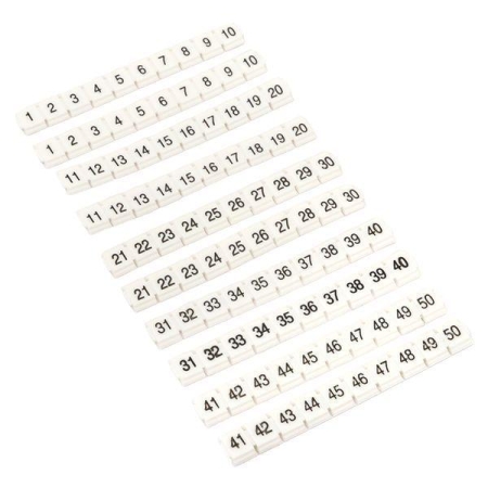 Маркеры для ST/Push-in 2.5 с нумерацией 1-50 для крепления сбоку (уп.100шт) EKF zb-st-2.5-nlpe-1-50
