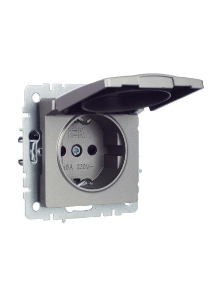 Розетка BRITE РСбш10-3-БрС 16А IP20 с заземл. защ. шторки с крышкой механизм сталь IEK BR-R16-16-K46