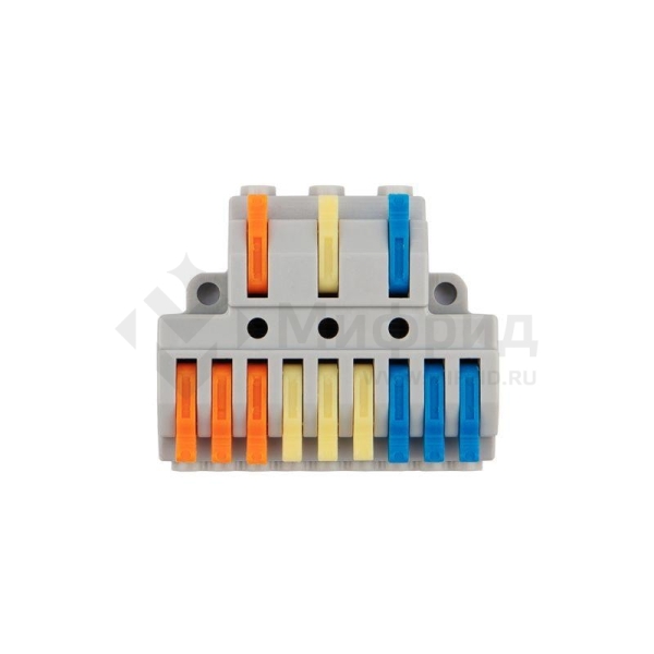Клемма СМК 3х3 проходная разветвительная 3 полюса с монтажной площадкой (1 ввод 3 вывода на полюс) (уп.4шт) Rexant 07-5232-04