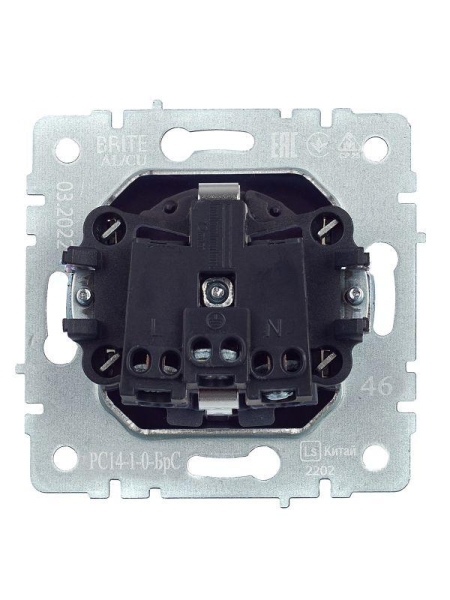 Розетка 1-м СП BRITE РС14-1-0-БрС 16А с заземл. защ. шторки механизм сталь IEK BR-R14-16-K46