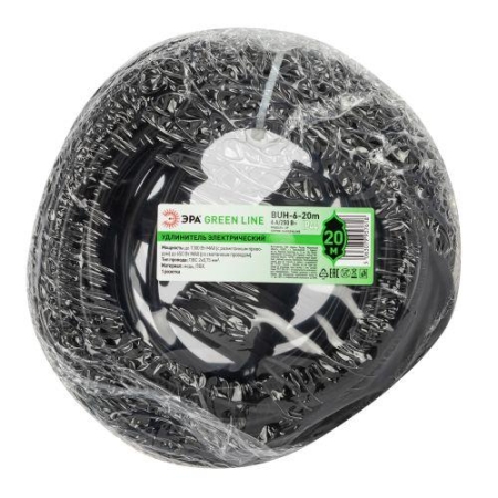 Удлинитель-шнур 1х0м без заземл. ПВС 2х0.75 GREEN LINE BUH-6-20m Эра Б0065138