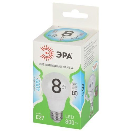 Лампа светодиодная GREEN LINE A60-8W-840-E27 GL 8Вт груша 4000К яркий свет бел. E27 Эра Б0067139
