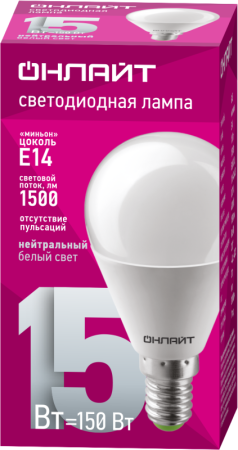 Лампа светодиодная 90 459 OLL-G45-15-230-4K-E14-FR ОНЛАЙТ 90459