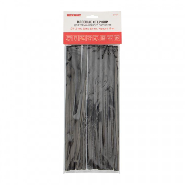 Стержень клеевой d11.3мм L270мм черн. (уп.10 шт) Rexant 09-1271
