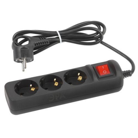 Удлинитель 3х1.5м с заземл. с выкл. ПВС 3х0.75черн. UX-3es-1.5m-B Эра Б0057727