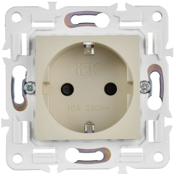 Розетка SKANDY 16А с заземл. защ. шторки безвинт. крепл. SK-R06B беж. IEK SK-R14-16-1-K10