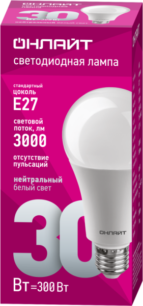 Лампа светодиодная 61 971 OLL-A70-30-230-4K-E27 30Вт грушевидная 4000К нейтр. бел. E27 3000лм 176-264В ОНЛАЙТ 61971